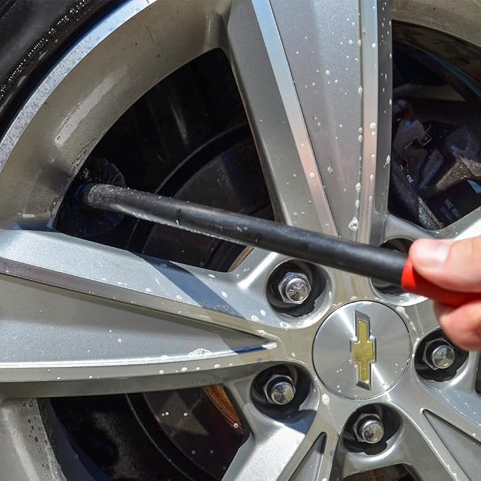 Detail King Caliper Spoke Woolie - Medium 18" - Red Grip - 45 Degree Angle - Polypropylene Fibers That Reduce Splatter