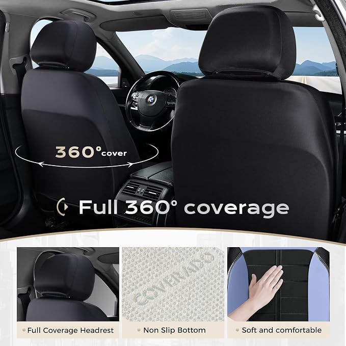 Coverado Leather Car Seat Covers, Waterproof Front Seat Covers 2 Pack, Blue & Black Full Coverage Automotive Seat Cushion Protectors, Universal Fit for Cars SUV Trucks