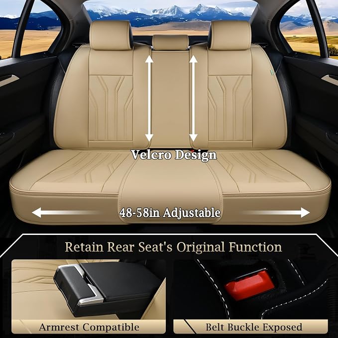 FLORICH Rear Seat Covers Leather Car Seat Covers Waterproof Back Seat Cover Automotive Seat Covers Universal Seat Cushion Protector for Most Cars Trucks SUV-Beige
