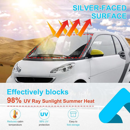 Windshield Sun Shade Compatible with Mercedes-Benz Smart 2009-2015 Foldable Front Windshield Sunshade Protector, Block UV Rays Keep Your Car Cooler