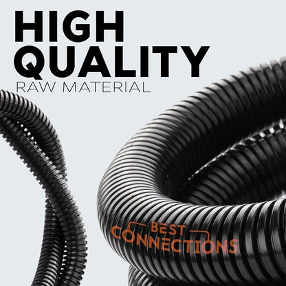 BEST CONNECTIONS 3/4" x 100 ft Split Wire Loom Flex-Guard Convoluted Tubing with Installation Tool - Protective Cable Sleeves for Automotive Home Electrical Wires Chemical Resistant Conduit Black