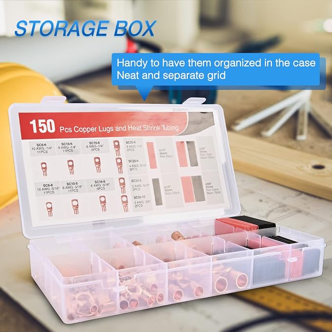 Nilight 150PCS Copper Wire Lugs and Heat Shrink Tubing 2 4 6 8 10 AWG Heavy Duty Battery Terminal Crimp Connectors 70 PCS 80 3:1 Heatshrink Assortment Kit