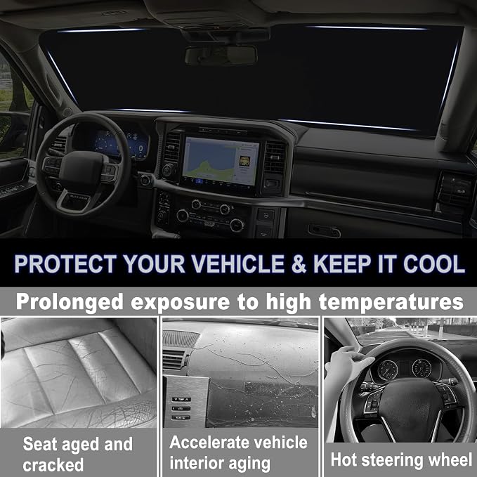 Windshield Sun Shade for 2021-2026 Ford F150, Foldable Front Window Sunshade, 310T Reflective UV Blocker, Keep Vehicle Cool