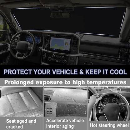 Windshield Sun Shade for 2021-2026 Ford F150, Foldable Front Window Sunshade, 310T Reflective UV Blocker, Keep Vehicle Cool