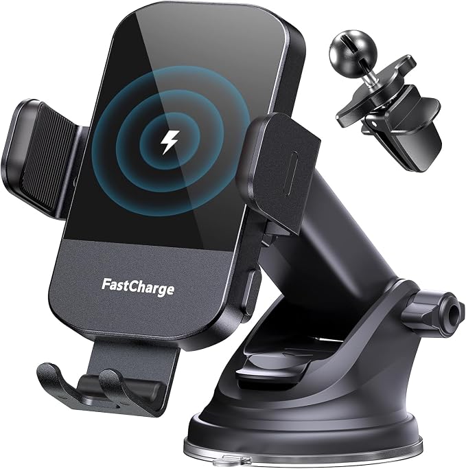 Wireless Car Charger, 15W Fast Charging Auto Clamping Phone Holders for Your Car Phone Mount fit for iPhone 17 16 15 14 13 12 Pro Max 11 XR XS, for Samsung Galaxy S25 Ultra S24 S23, Black
