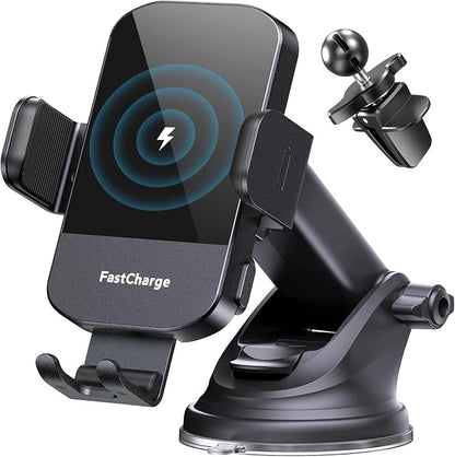 Wireless Car Charger, 15W Fast Charging Auto Clamping Phone Holders for Your Car Phone Mount fit for iPhone 17 16 15 14 13 12 Pro Max 11 XR XS, for Samsung Galaxy S25 Ultra S24 S23, Black
