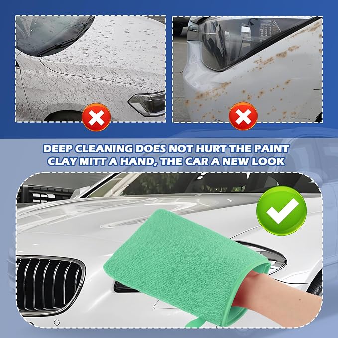 2PCS Car Clay Mitt Auto Detailing,Soft Clay Bar Mitt for Cleaning Car Surfaces,Anti-Scratch Clays Mitts for Cars Detailings to Replace Traditional Clays Bar Cars Accessories (Green/2PCS)
