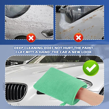 2PCS Car Clay Mitt Auto Detailing,Soft Clay Bar Mitt for Cleaning Car Surfaces,Anti-Scratch Clays Mitts for Cars Detailings to Replace Traditional Clays Bar Cars Accessories (Green/2PCS)