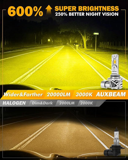 Auxbeam 9006 Fog Light, 20000LM 3000K Golden Yellow 9006 HB4 Offroad Light or Fog Light