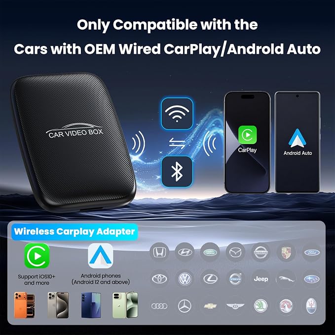 CarPlay AI Box 2026 Upgraded—Wireless CarPlay & Android Auto Adapter, Magic Video Box Support YouTube,TF Card,Wired-to-Wireless Conversion, Plug and Play carplay adapter for IOS10+/Android 11+