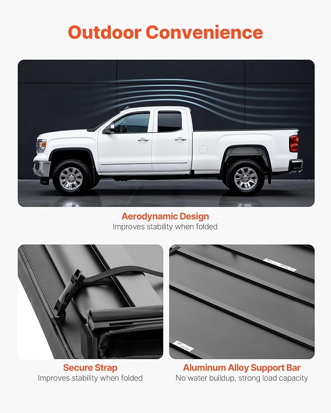 VEVOR Soft Tri-Fold Truck Bed Tonneau Cover, Compatible with 2015-2025 Ford F-150 5.5 ft (67.1 in) Bed, Waterproof Soft Folding Truck Tonneau Cover with 3-Layer PVC and Aluminum Alloy Support Bar
