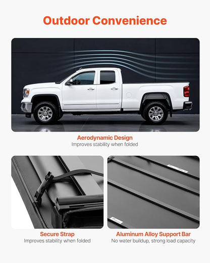 VEVOR Soft Tri-Fold Truck Bed Tonneau Cover, Compatible with 2015-2025 Ford F-150 5.5 ft (67.1 in) Bed, Waterproof Soft Folding Truck Tonneau Cover with 3-Layer PVC and Aluminum Alloy Support Bar