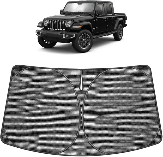 Proadsy Windshield Sun Shade Custom Fit Jeep Gladiator 2020-2026 Ice Crystal Black Front Window Sunshade UV and Heat Blocker Foldable Visor Keeps Car Cooler for Summer Parking and Daily Use