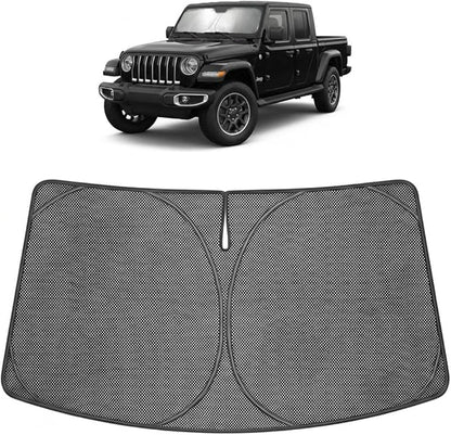 Proadsy Windshield Sun Shade Custom Fit Jeep Gladiator 2020-2026 Ice Crystal Black Front Window Sunshade UV and Heat Blocker Foldable Visor Keeps Car Cooler for Summer Parking and Daily Use