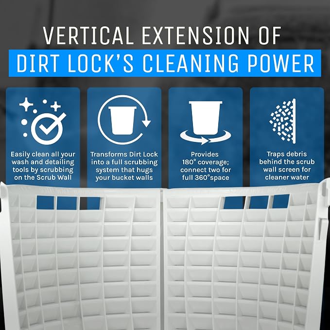 DETAIL GUARDZ Dirt Lock Scrub Wall 180/360 – Washboard Attachment Dirt Lock - Bucket Filter – Vertical Cleaning Tool for Brushes, Mitts (White)