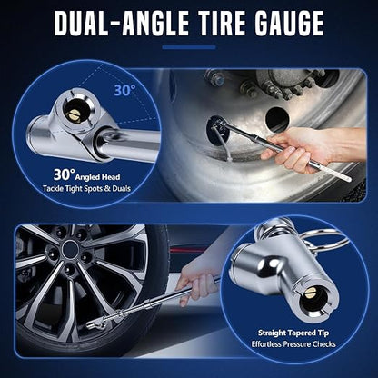 10-Pack Heavy Duty Dual Head Tire Pressure Gauge (10-150 PSI, 1-10 Bar) for Semi Trucks, RVs, Cars, Motorcycles - 12 Inch