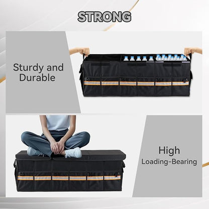 Car Trunk Organizer with Lid,Collapsible Car Storage Organizer with Multi Compartments and Securing Straps for SUV,Sedan,Jeep-Black