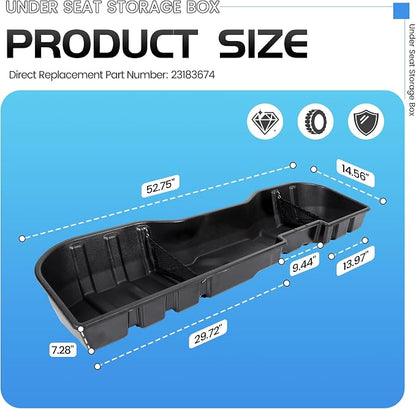 ECOTRIC Under Seat Storage Box Compatible with Crew Cab 2007-2018 Silverado 2007-2019 GMC Sierra 1500 2500HD 3500HD Under Seat Storage Container Replacement for #23183674