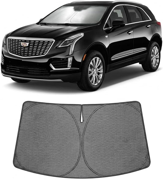 Proadsy Windshield Sun Shade Custom Fit Cadillac XT5 2017-2023 Ice Crystal Black Front Window Sunshade UV and Heat Blocker Foldable Visor Keeps Car Cooler for Summer Parking and Daily Use
