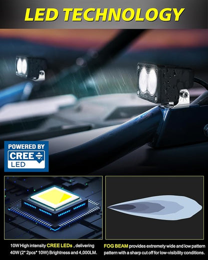 LED Pods with Wiring Harness & Black Covers 3 Inch 40W Spot CREE LED Pod Lights Small Off Road Driving Lights Fog Light 2 Packs for Trucks Motorcycle UTV ATV SUV Dirt Bike