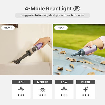 Shop-Vac S4 Mini Car Vacuum Cordless, 15000Pa 4-in-1 Portable Handheld Desk Vacuum & Air Duster with Brushless Motor, LED Light, Multi-Nozzles, 2 Modes, for Car, Office, Keyboard Cleaning (Purple)