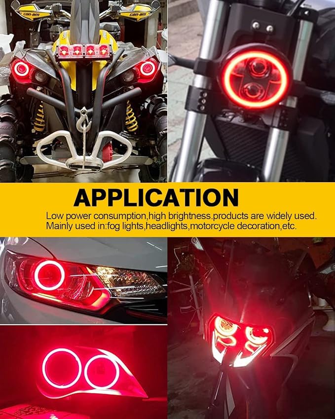 Qasim 1 Pair Red 63SMD 80MM Halo Rings Car Angel Eyes DRL Fog Lights COB LED With Cover 12V 24V