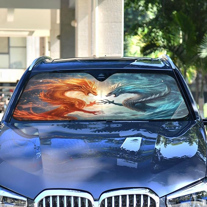 Windshield Sun Shade Dragons Front Window Block UV Shades Visor Reflective Retractable for Car SUV Trucks