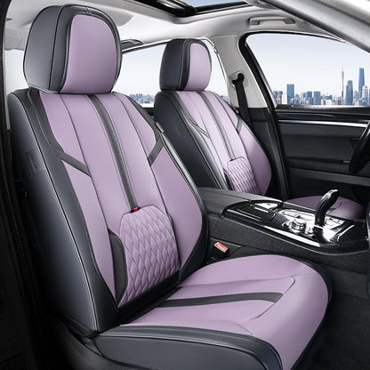 Coverado Seat Covers for Front and Back Seat, 5 Seat Car Seat Covers Waterproof, Leather Seat Covers for Cars with Lumbar Support, Car Seat Protectors Universal Fit for Most Vehicles (Black&Purple)