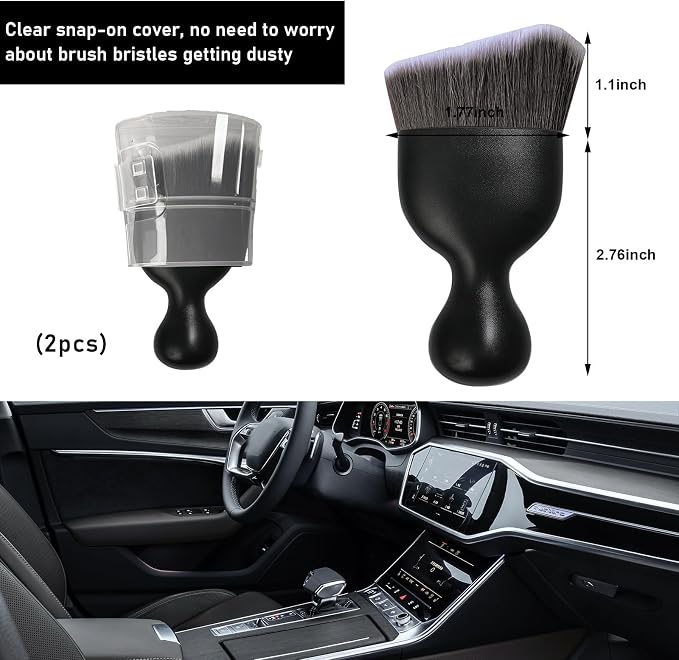 Ziciner 2 PCS Car Detailing Brush, Curved Soft Bristles Auto Removal Dust Collectors, Universal Vehicle Dashboard, Air Conditioner Vents etc Interior Cleaning Tool Accessories (Brown/White)