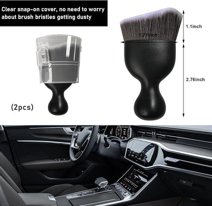 Ziciner 2 PCS Car Detailing Brush, Curved Soft Bristles Auto Removal Dust Collectors, Universal Vehicle Dashboard, Air Conditioner Vents etc Interior Cleaning Tool Accessories (Brown/White)