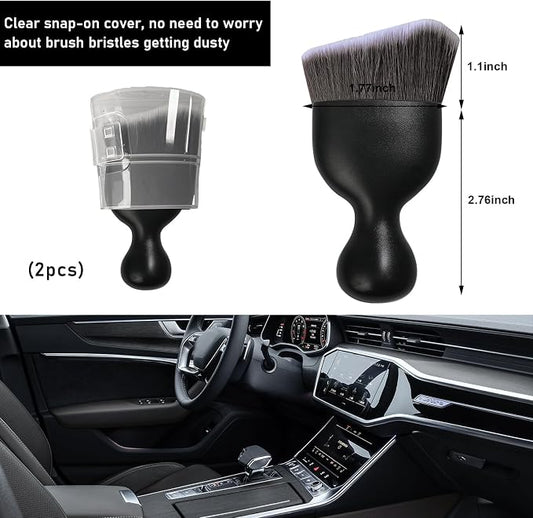 Ziciner 2 PCS Car Detailing Brush, Curved Soft Bristles Auto Removal Dust Collectors, Universal Vehicle Dashboard, Air Conditioner Vents etc Interior Cleaning Tool Accessories (Brown/White)