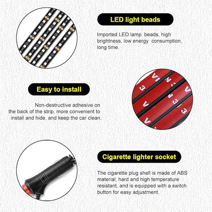 Car LED Strip Light, 48 LEDs RGB Neon Interior Atmosphere Lights, 12V Under Dash Ambient Night Light, Cigarette Lighter Auto Interior Decorative Lamp, Car Accessories (Orange-Yellow)