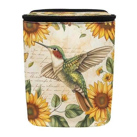 BIGCARJOB Hummingbird Sunflower Car Trash Bin Hanging Accessories Storage Bag for Women Girly Cute With Lid Collapsible Reusable