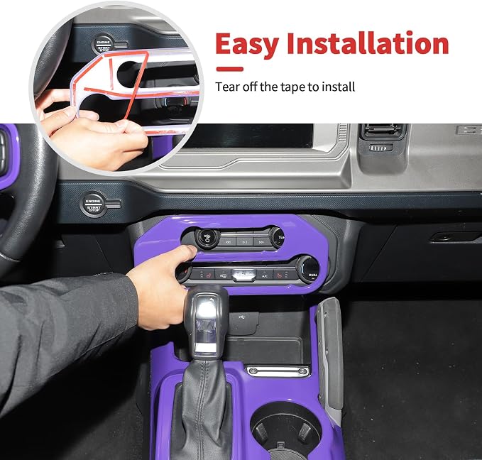 9PCS Full Set Interior Trim Kit Fit for Ford Bronco 2021-2024 4 Door,Center Console Gear Shift Panel Inner Door Handle (Purple)