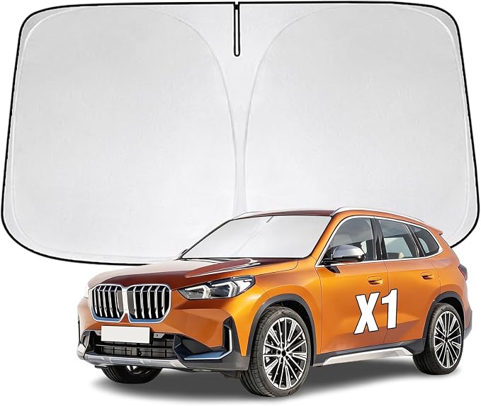 Windshield Sun Shade for BMW X1 2023-2026 Sunshade 300T Windshield Cover Shield Protector Blocks UV Rays Custom Fit X1 Front Window Shades Windshield Accessories Keep Cool Foldable