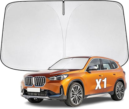 Windshield Sun Shade for BMW X1 2023-2026 Sunshade 300T Windshield Cover Shield Protector Blocks UV Rays Custom Fit X1 Front Window Shades Windshield Accessories Keep Cool Foldable