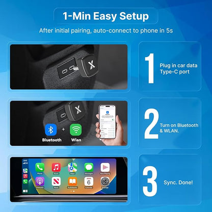Wireless CarPlay & Android Auto Adapter, Wired to Wireless CarPlay Converter, Mini True Wireless Design, Aluminum & Glass Build, Dual 5G Chip, OTA Updates, USB Plug & Play