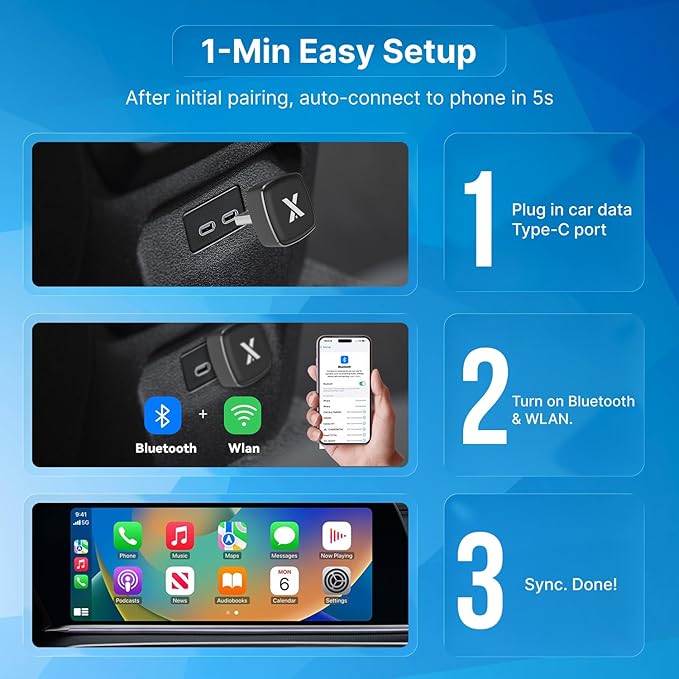 2026 X1 USB-C Wireless CarPlay Android Auto Adapter 2-in-1, Alloy & 2.5D Glass Build Mini Car Play Dongle, Wired to Wireless Converter, Dual 5G Chips, OTA, Plug & Play, for iPhone & Android Phone