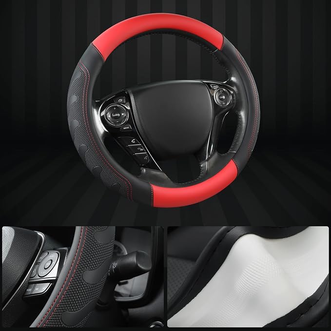 GIANT PANDA Microfiber Leather Steering Wheel Cover for Honda Accord,Civic,CR-V,HR-V,Pilot(Black+Red-Standard Size)
