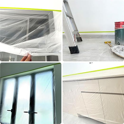 Pre-Taped Masking Film 2 Rolls 59" x 66' Automotive Painters Tape and Plastic Painting Film for Covering Cars Walls Windows and Floor Furniture Protection
