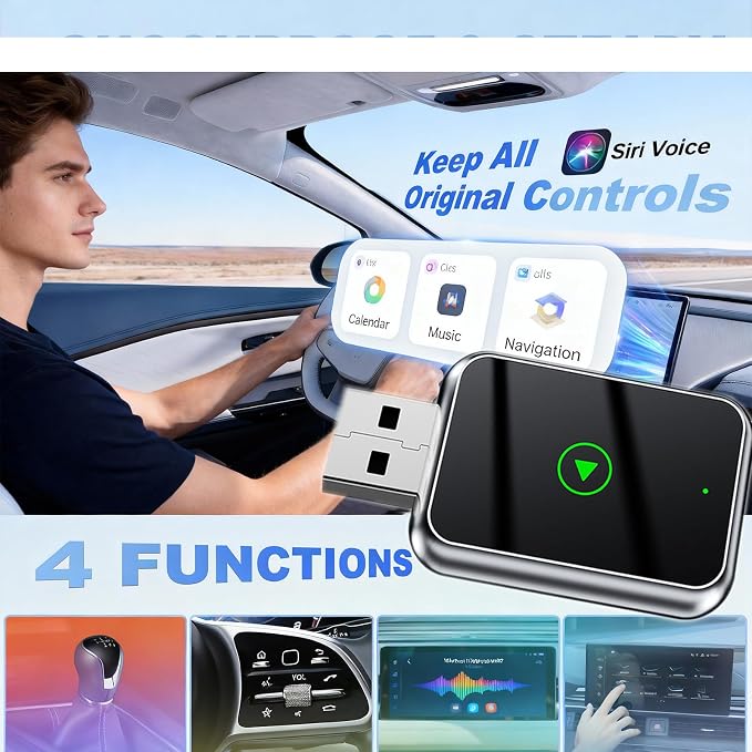Mini Wireless Carplay Adapter Update for iPhone and Android Auto - Carplay Wireless Adapter Car Play, Wired to Wireless, Compatible with iPhone iOS 10+, Silver