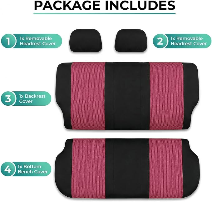 FH Group Automotive Rear Car Seat Covers for SUV, Trucks, Sedan and More - Universal Fit Rear Solid Bench Design Interior Accessories - 3D Mesh Fabric Center Panel - Burgundy