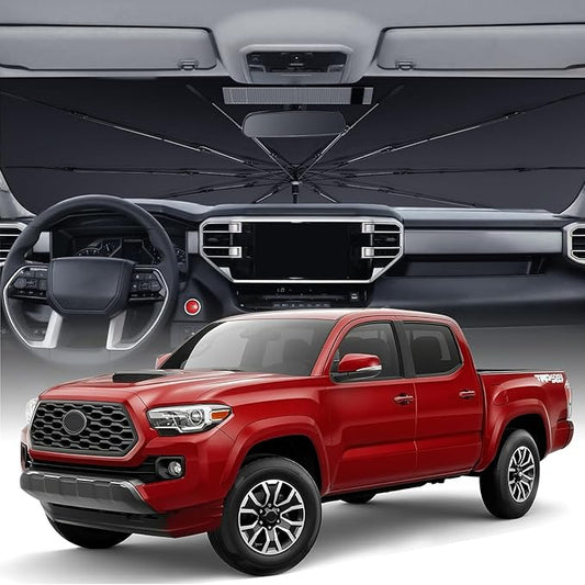 Zanch Upgrade Windshield Sun Shade, Custom Fit for Toyota Tacoma 2016-2025 [Titanium-Silver Reflective Coating] Blocks 99% UV & Heat, Sunshade Umbrella for Tacoma 2016 2017 ... 2022 2023 2024 2025
