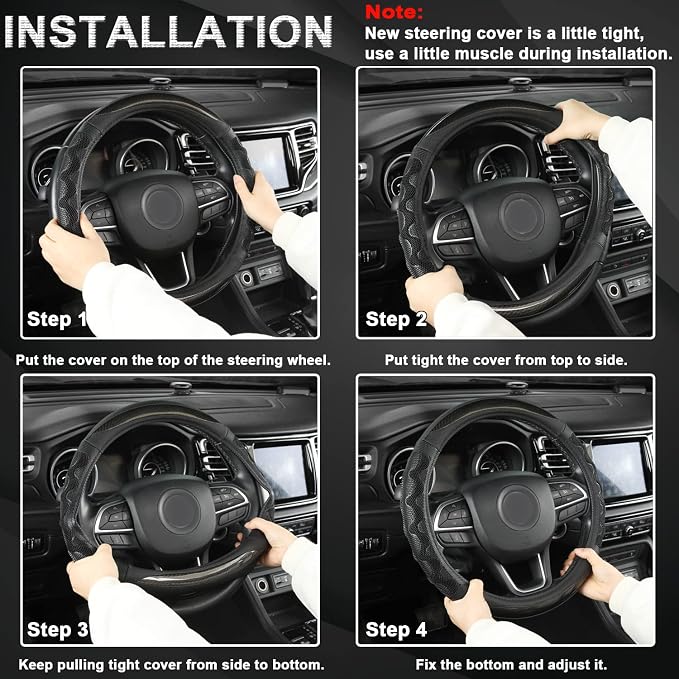 GIANT PANDA Steering Wheel Cover for Toyota, Auto Car Steering Wheel Cover for Toyota Highlander Rav4 Corolla Camry,Standard Size- Black