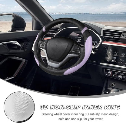 Car Steering Wheel Cover, 15 Inch Premium Leather Breathable Non-Slip Wheels Wrap, Universal Auto Comfortable Steering Wheel Protector for SUV Truck Van, Car Accessories (Purple)