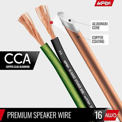 16 AWG Gauge Speaker Wire Cable Stereo, Car or Home Theater, CCA (100 Feet) by Install Link