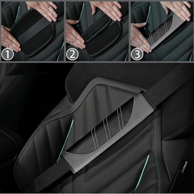 NBTEPEM 10 Pcs Car Floor Mats Full Set & Sport Leather Steering Wheel Cover 14.5-15 inch, Center Console Cover, Seat Belt Cushion, Cup Holder Coaster, Universal Automobile Interior Sets (Grey)