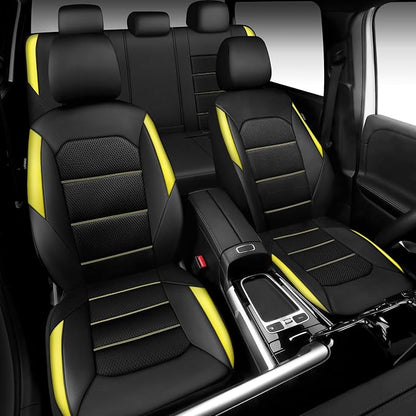 CAR PASS Memory 3D Foam Car Seat Covers Full Set, Breathable Mesh Thick Seat Covers for Car, Yellow Leather Seat Covers, Universal Automotive Comfort for SUVs Trucks,Airbag Compatible, Black Yellow