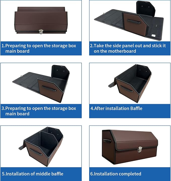 Trunk Organizer for Car With Lid,Foldable Trunk Organizer for SUVs & Sedans,Multi-Functional Leather Storage Box - Brown - Small