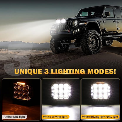 Auxbeam 7inch 228W Round LED Offroad Light Pod, V-MAX Series 26100LM Side Shooter LED Offroad Driving Lights with Amber DRL, 270° Beam Auxiliary Ditch Light for Truck ATV Jeep Ford